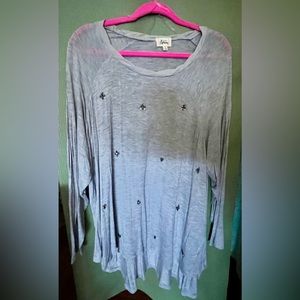 2 for $10/ Light Gray Hi-Lo Long Sleeve Top with Beaded Front